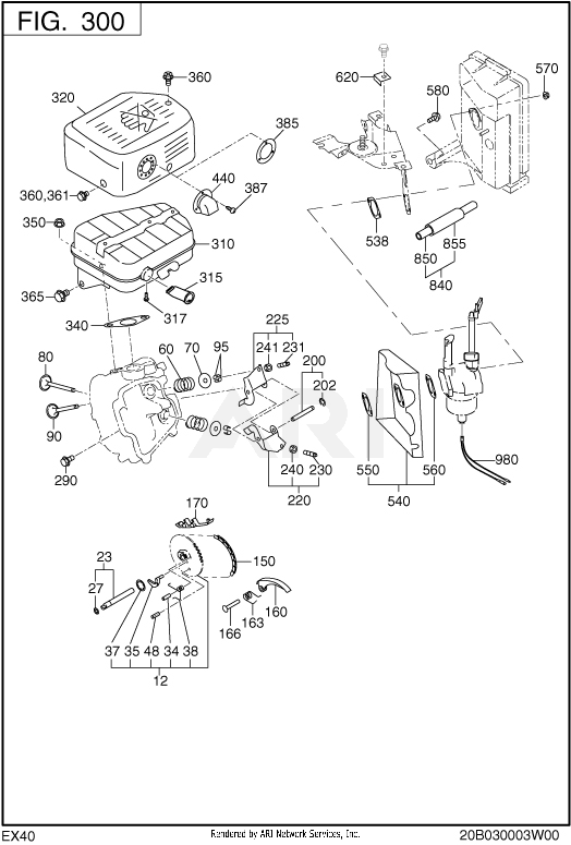 300 Intake And Exhaust Diagram and Parts List for EX400D51011  Subaru Engine