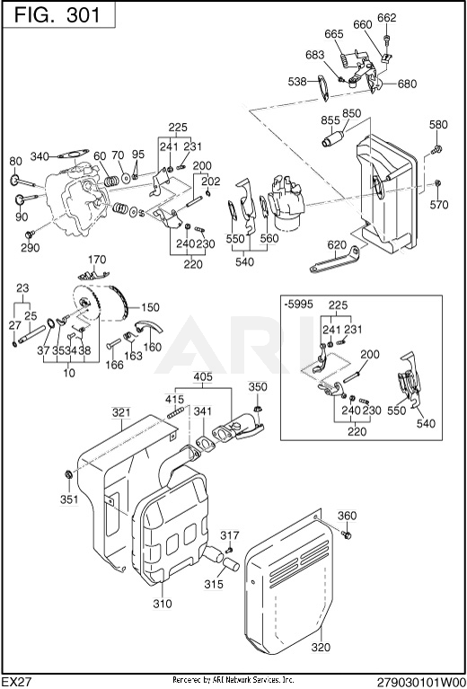 301 Intake And Exhaust Diagram and Parts List for EX270D20302  Subaru Engine