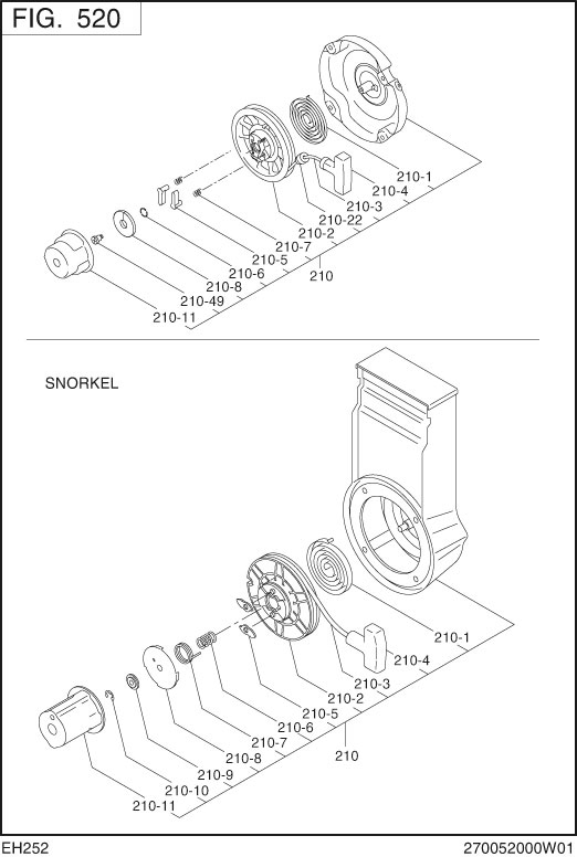 Cooling Starting Diagram and Parts List for EH252B02021 EH252 Subaru Engine