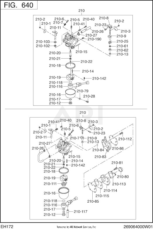 640 Carburetor Diagram and Parts List for EH172YR0003  Subaru Engine