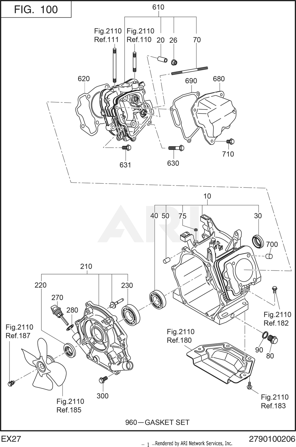 100 Crankcase Diagram and Parts List for RAS43023510  Subaru Generator