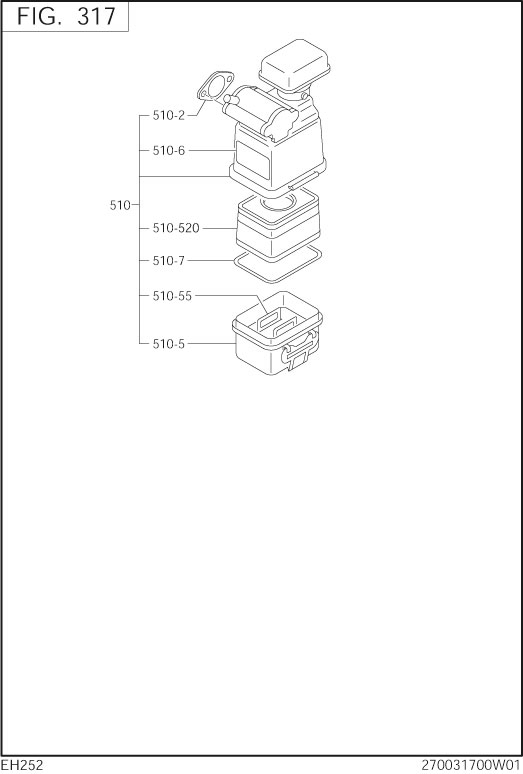 Intake Exhaust Diagram and Parts List for EH252D71421 EH252 Subaru Engine