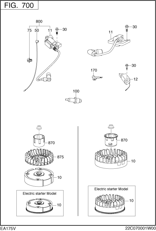 Electric Device Diagram and Parts List for EA175V73060 EA175 Subaru Engine