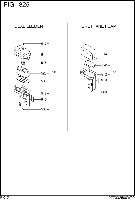 Intake Exhaust Diagram and Parts List for EX170DZ0090 EX170 Subaru Engine
