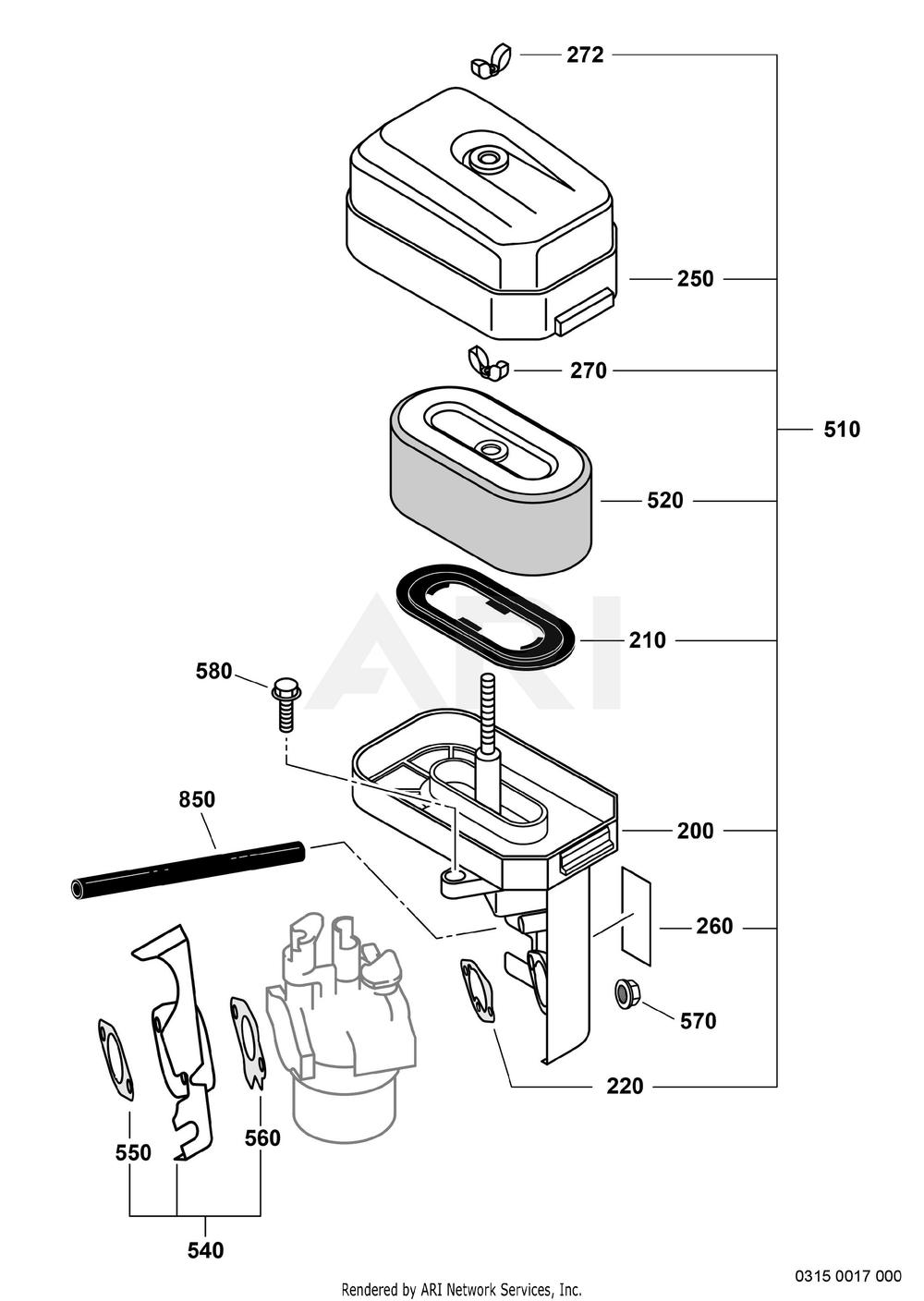 315 Air Cleaner Diagram and Parts List for EX270D10230  Subaru Engine