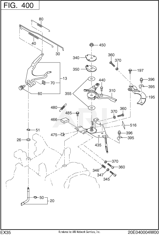 400 Governor Diagram and Parts List for RLE65053000  Subaru Generator