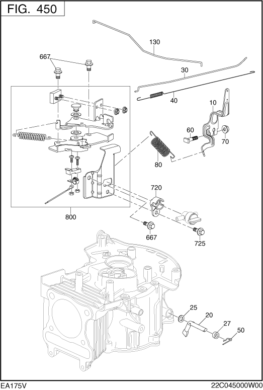 Governor Operation Diagram and Parts List for EA175V73060 EA175 Subaru Engine