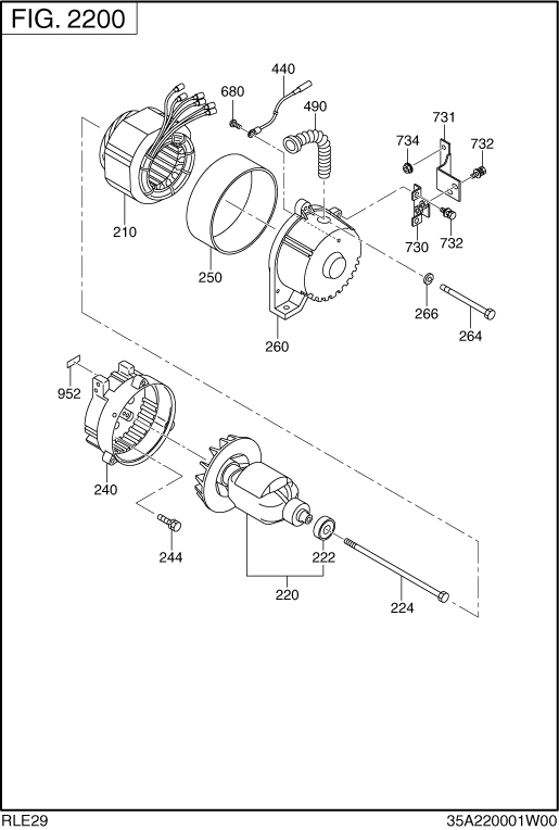 Generator Diagram and Parts List for RLE29045020 RGX2900 Subaru Generator