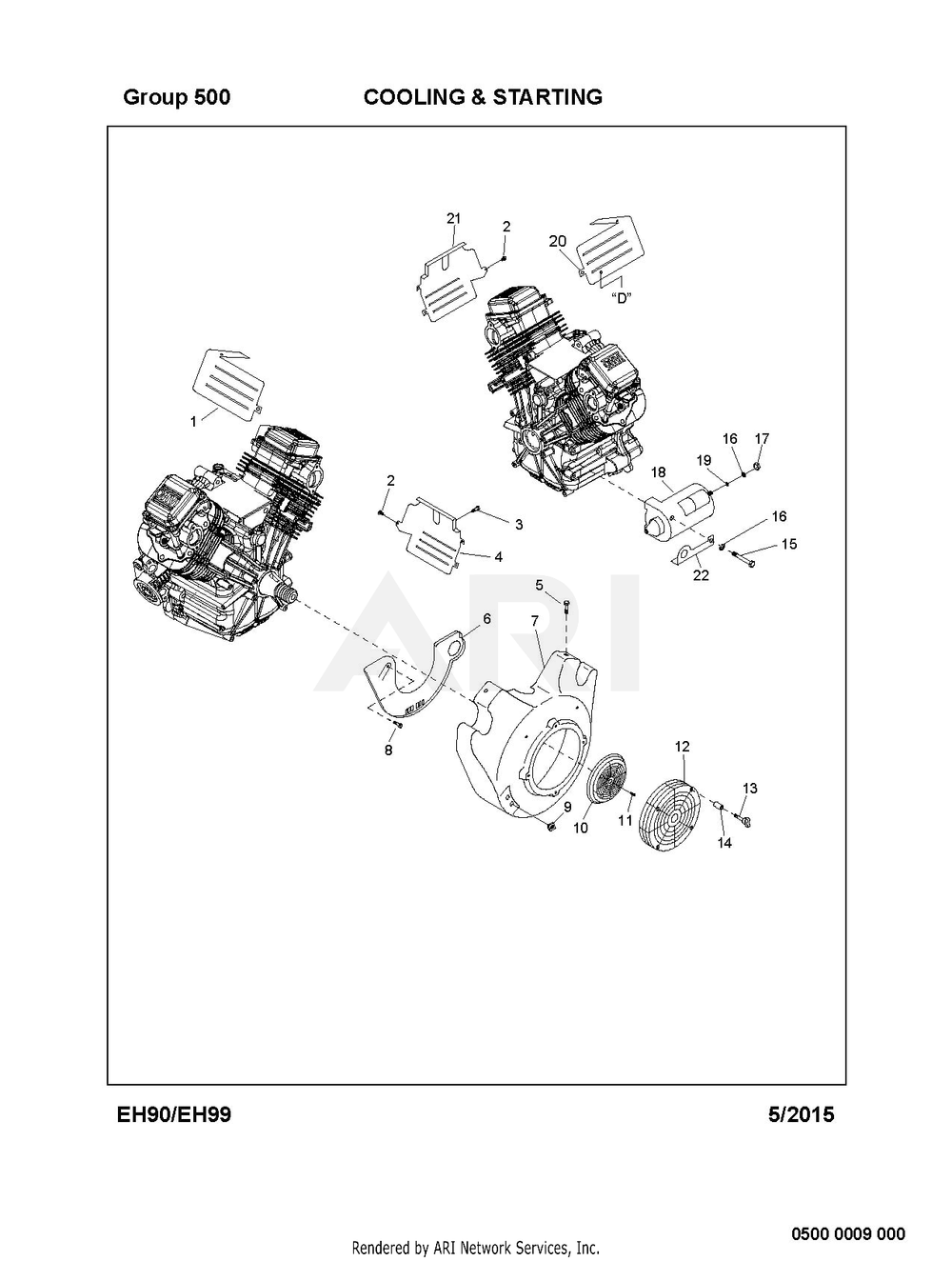 500 Cooling And Starting Diagram and Parts List for EH990VS0010  Subaru Engine