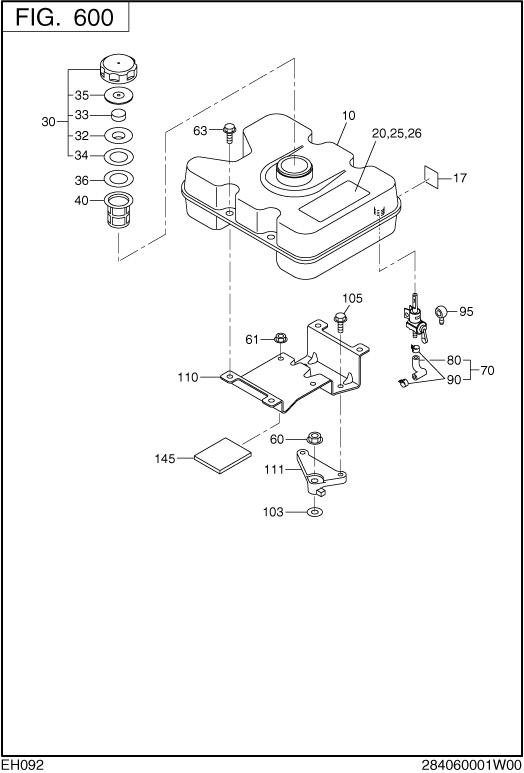 Fuel Lubricant Diagram and Parts List for EH092D40040 EH092 Subaru Engine