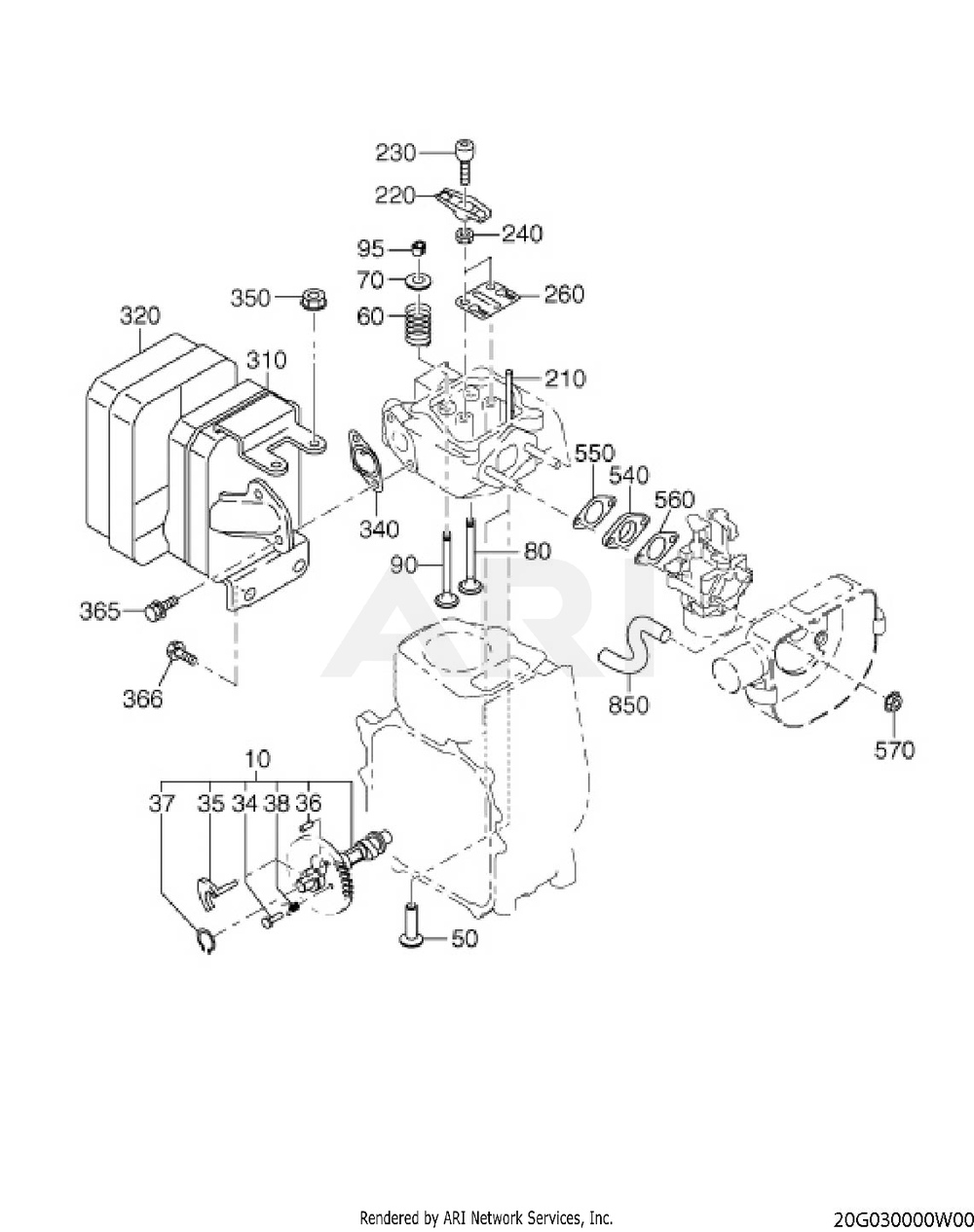 300 Intake And Exhaust Diagram and Parts List for EH100F47010  Subaru Engine