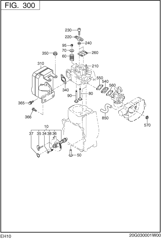 Intake Exhaust Diagram and Parts List for EH100F47020 EH100 Subaru Engine
