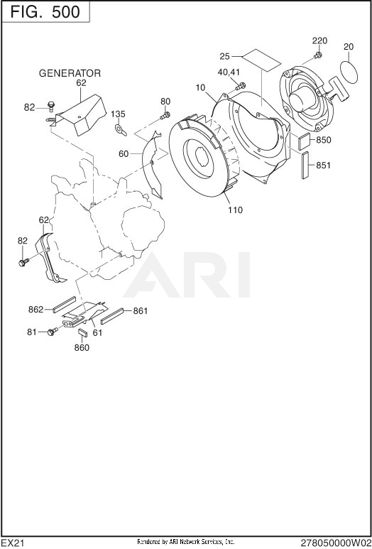 500 Cooling And Starting Diagram and Parts List for EX210D50036  Subaru Engine