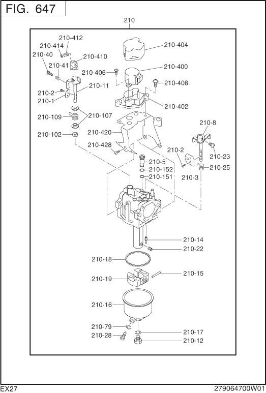 Fuel Lubricant Diagram and Parts List for EX270DS2222 EX270 Subaru Engine
