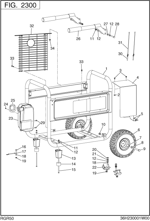 Pipe Frame Diagram and Parts List for RGR50023000 SGX5000 Subaru Generator