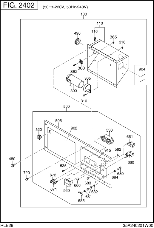 Control Box Diagram and Parts List for RLE29038012 RGX2900 Subaru Generator