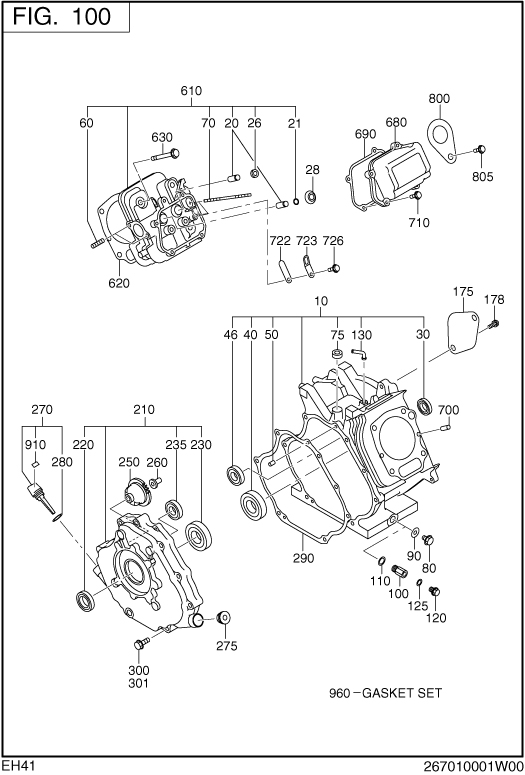 Crankcase Diagram and Parts List for EH410D65543 EH410 Subaru Engine