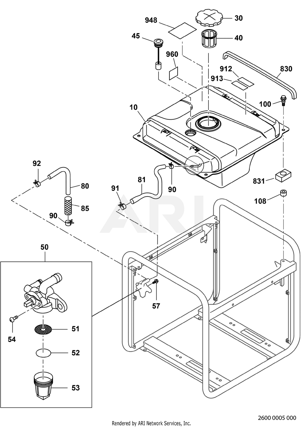 2600 Fuel And Lubricant Diagram and Parts List for RAS43023544  Subaru Generator