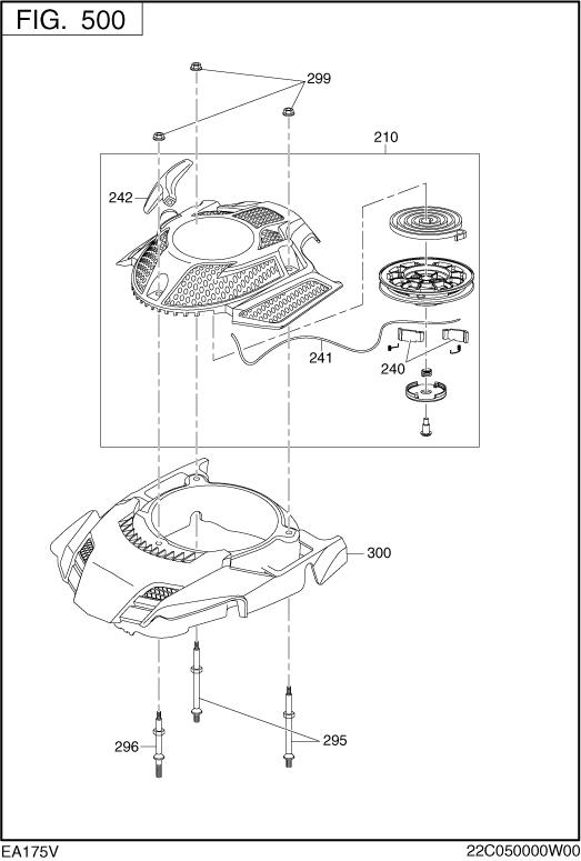 Cooling Starting Diagram and Parts List for EA175V73060 EA175 Subaru Engine