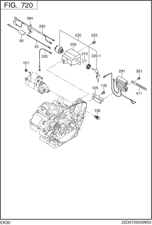 Electric Device Group Diagram and Parts List for EK300BS7020 EK300 Subaru Engine