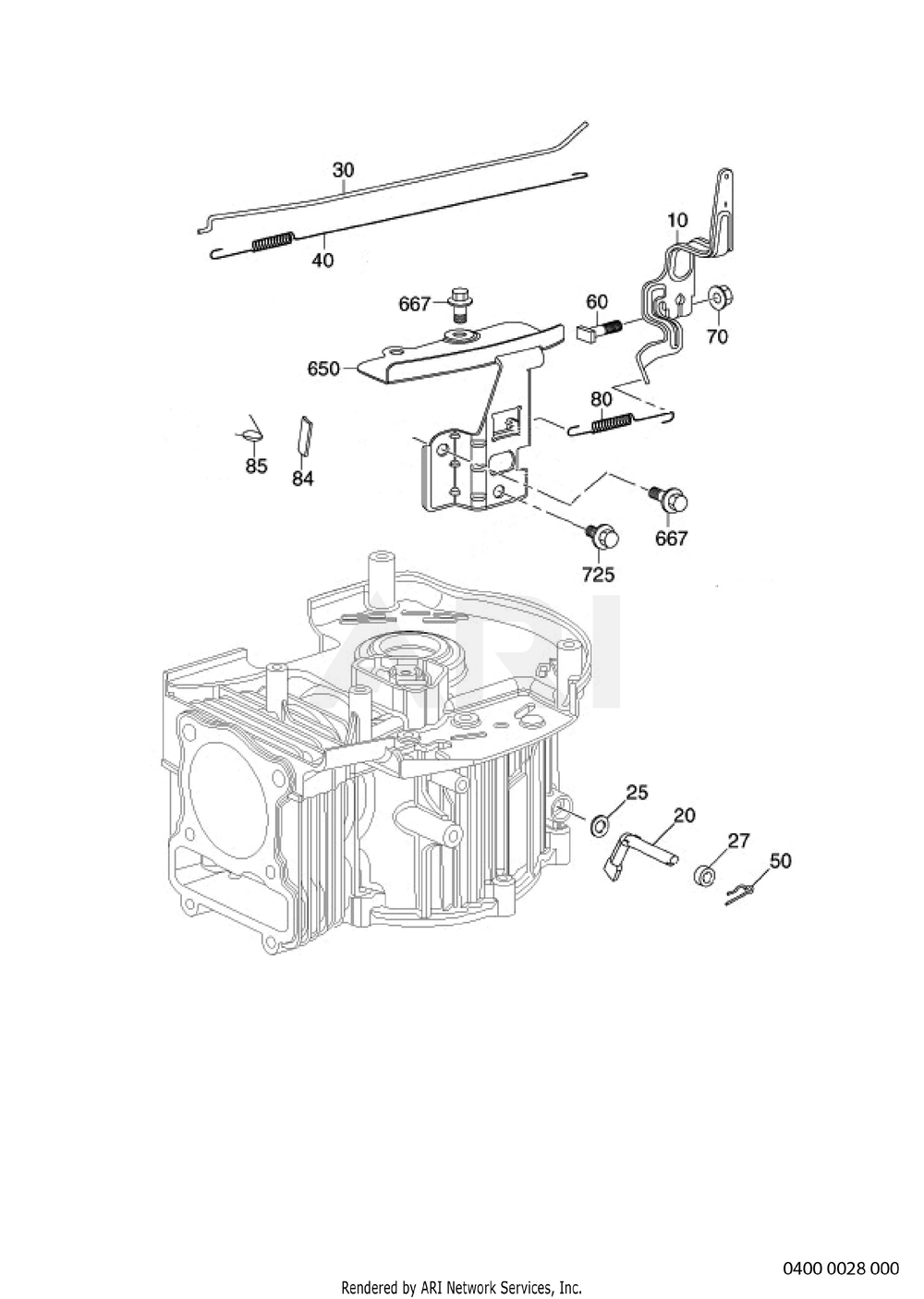 400 Governor Diagram and Parts List for EA190VS5050  Subaru Engine
