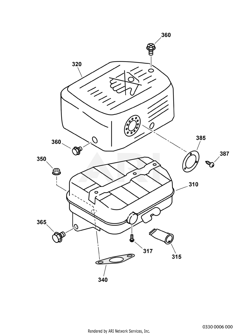 330 Muffler Diagram and Parts List for EX400D51040  Subaru Engine