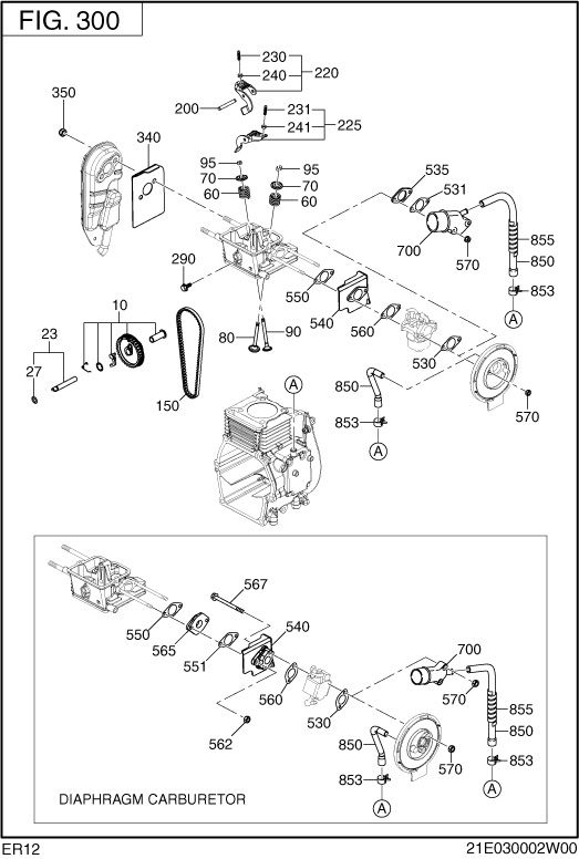 Intake Exhaust Group Diagram and Parts List for ER120D41000 ER120 Subaru Engine