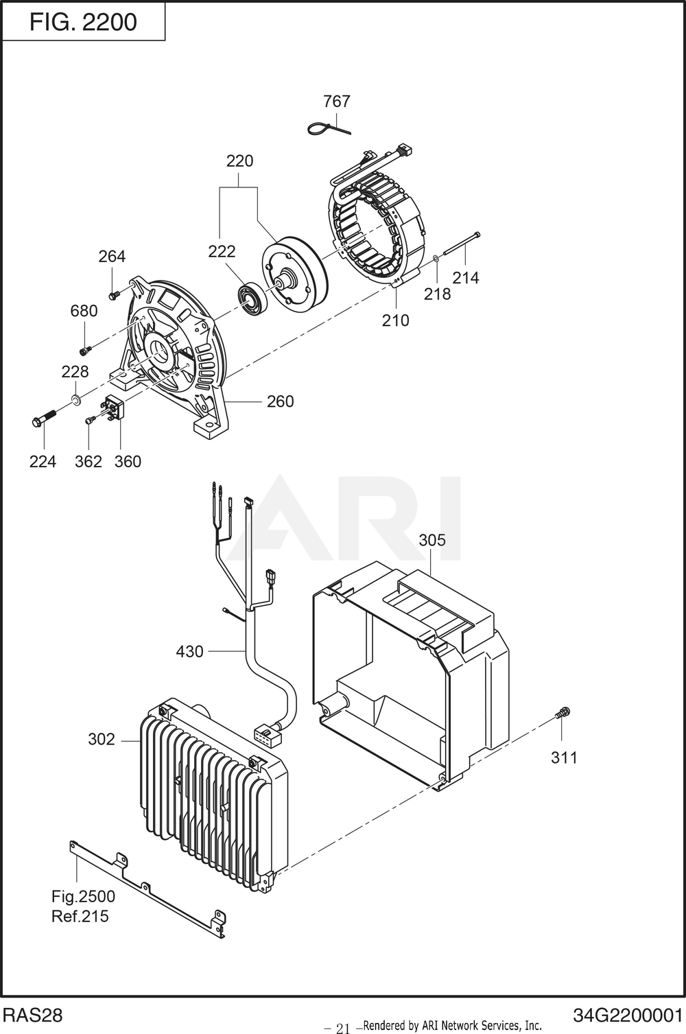 2200 Generator Diagram and Parts List for RAS28017010  Subaru Generator