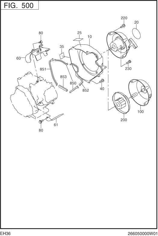 Cooling.Starting Group Diagram and Parts List for EH360D61011 EH360 Subaru Engine