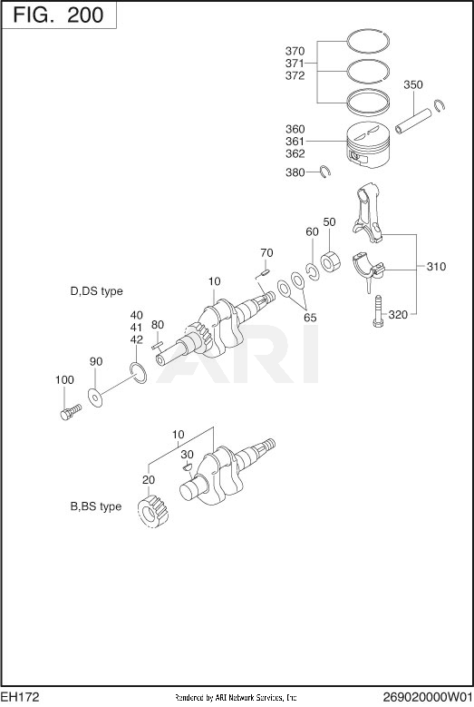 200 Crankshaft Diagram and Parts List for EH172YR0003  Subaru Engine