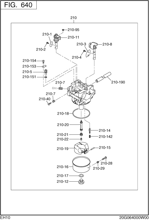 Fuel Lubricant Diagram and Parts List for EH100F47020 EH100 Subaru Engine