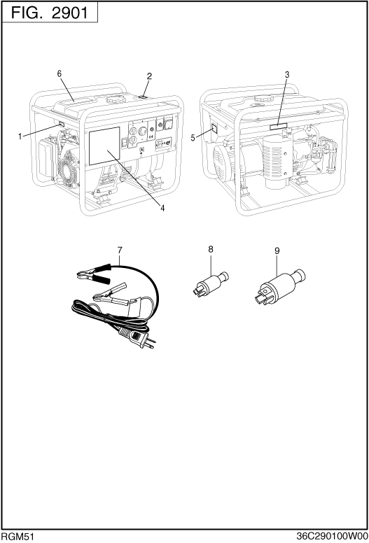 Accessories Label Diagram and Parts List for RGM51016000 RGX5100 Subaru Generator