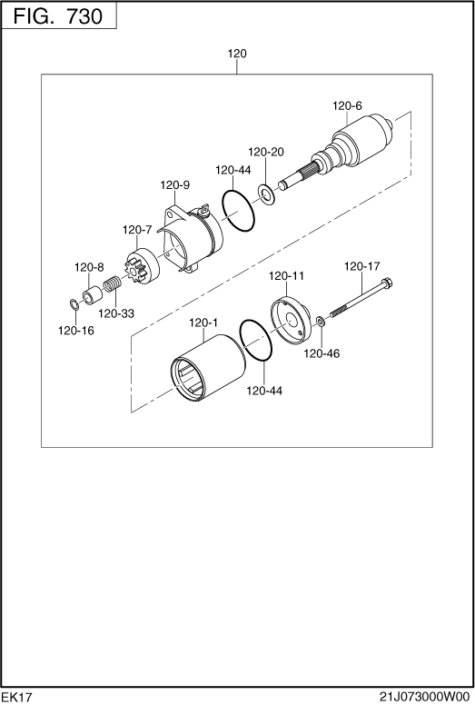 Electric Device Group Diagram and Parts List for EK170BS0010 EK170 Subaru Engine
