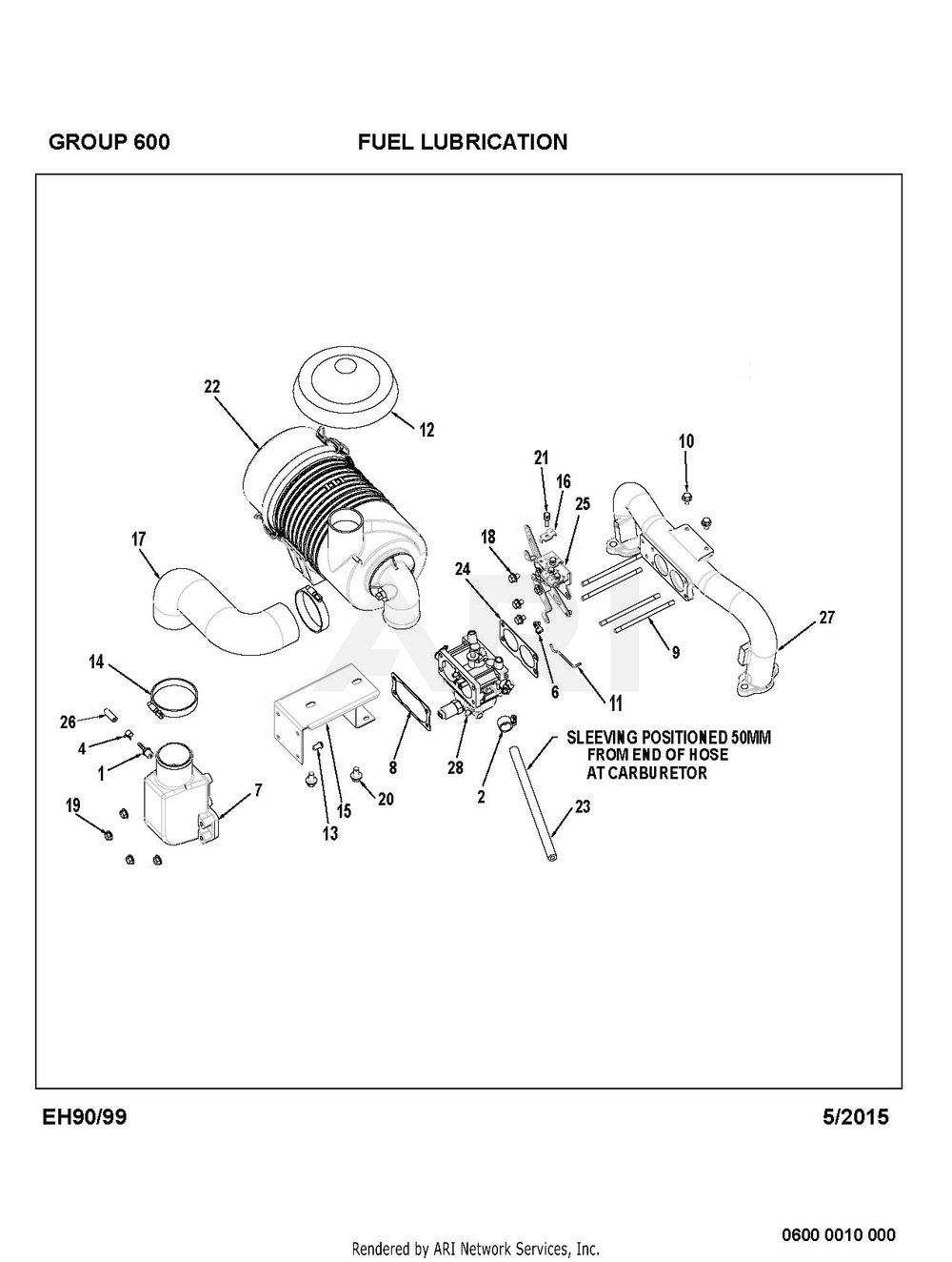 600 Fuel And Lubricant Diagram and Parts List for EH990VS0010  Subaru Engine