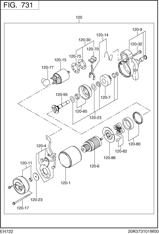 Electric Device Group Diagram and Parts List for EH722DS0100 EH722 Subaru Engine