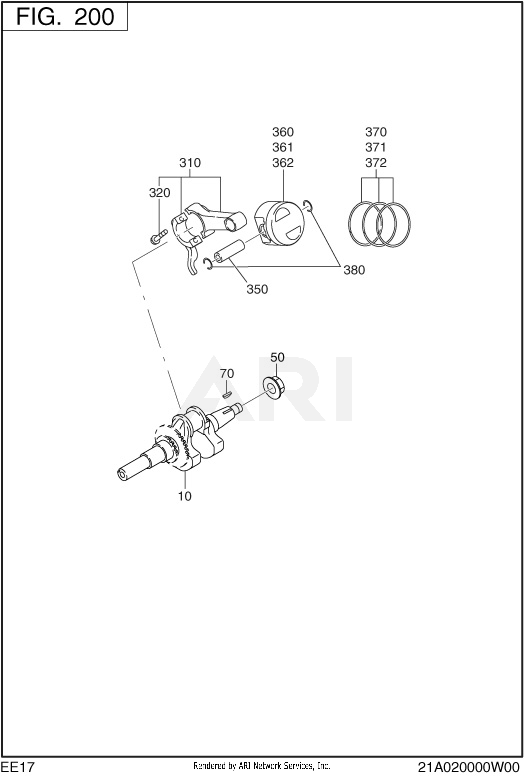 200 Crankshaft Diagram and Parts List for EE170DST010  Subaru Engine