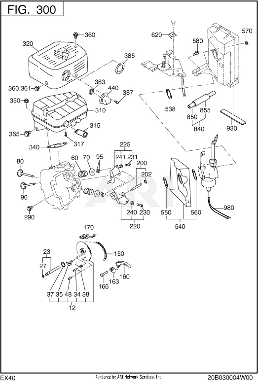 300 Intake And Exhaust Diagram and Parts List for EX400D40051  Subaru Engine