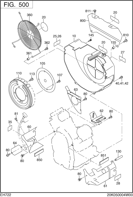 Cooling,starting Group Diagram and Parts List for EH722DS0100 EH722 Subaru Engine