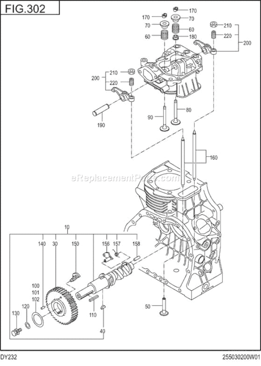 Intake Exhaust Diagram and Parts List for DY232BB0040  Subaru Engine