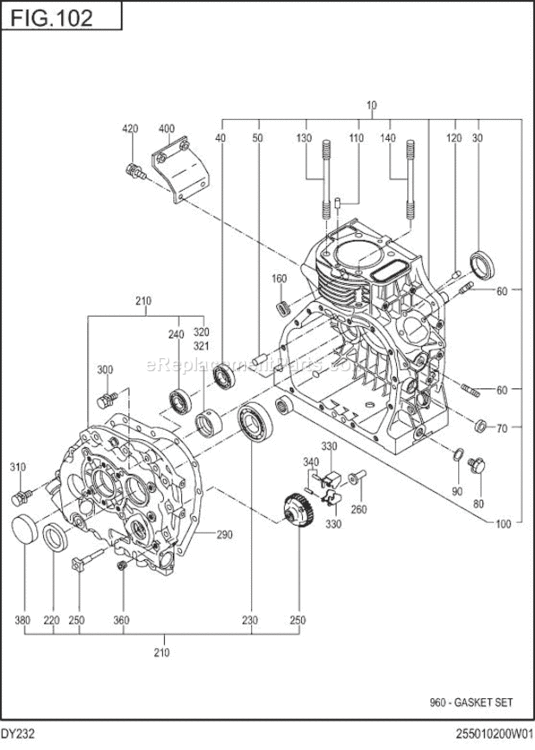 Crank Case Diagram and Parts List for DY232BB0200  Subaru Engine