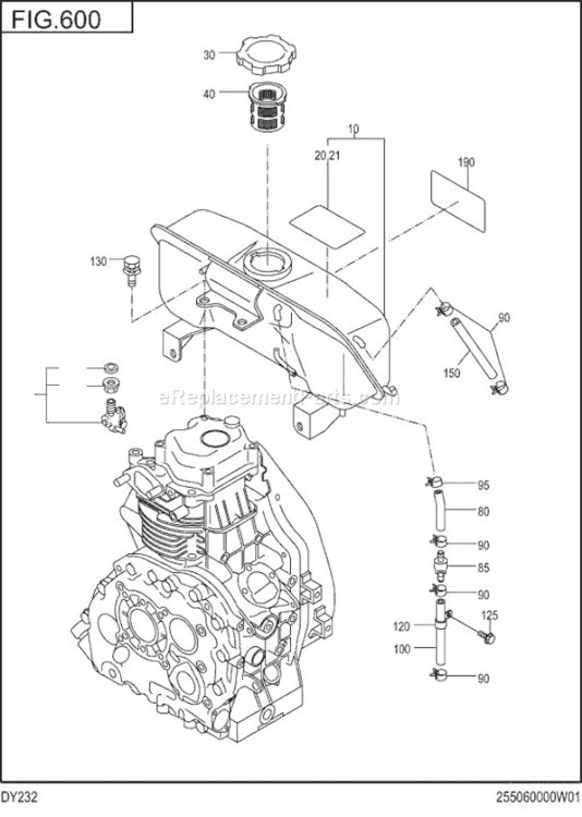 Fuel Lubricant Diagram and Parts List for DY232BB0200  Subaru Engine