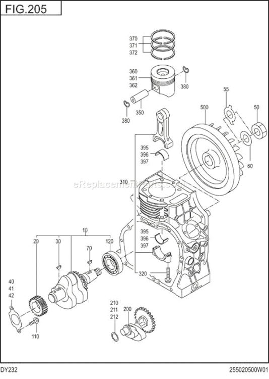 Crankshaft,Piston Diagram and Parts List for DY232BB0210  Subaru Engine