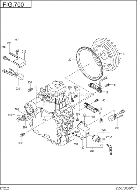 Electric Device Diagram and Parts List for DY232BS0000  Subaru Engine