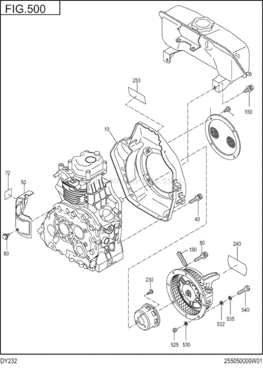 Cooling,Starting Diagram and Parts List for DY232BS0000  Subaru Engine