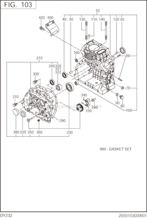 Crank Case Diagram and Parts List for DY232BS7000  Subaru Engine