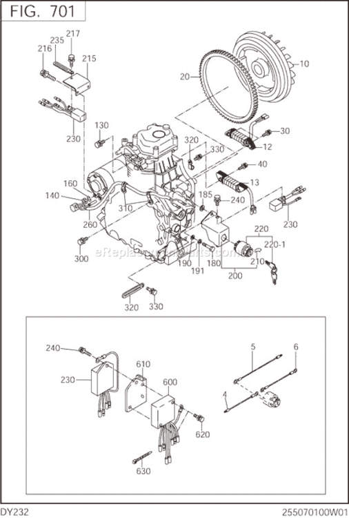 Electric Device Diagram and Parts List for DY232BS7000  Subaru Engine