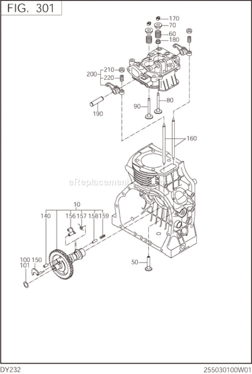Intake Exhaust Diagram and Parts List for DY232DD0150  Subaru Engine