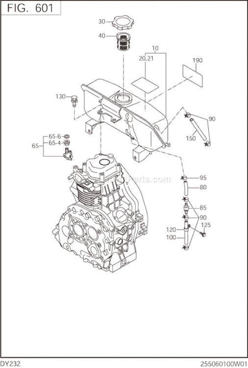 Fuel Lubricant Diagram and Parts List for DY232DD0200  Subaru Engine