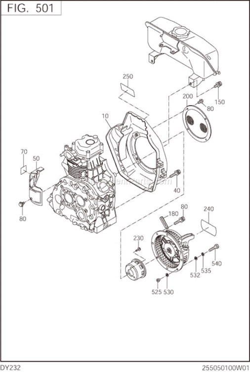 Cooling,Starting Diagram and Parts List for DY232DD103S  Subaru Engine
