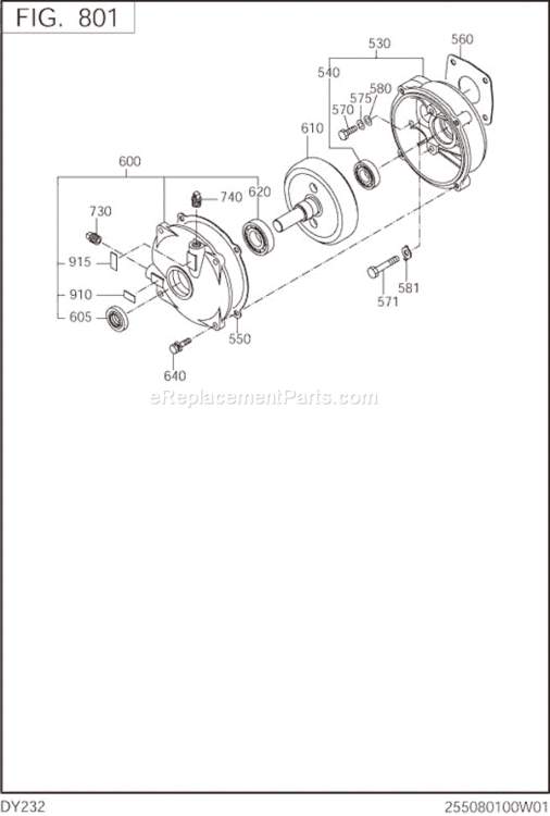 Clutch Reduction Group Diagram and Parts List for DY232DR0040  Subaru Engine